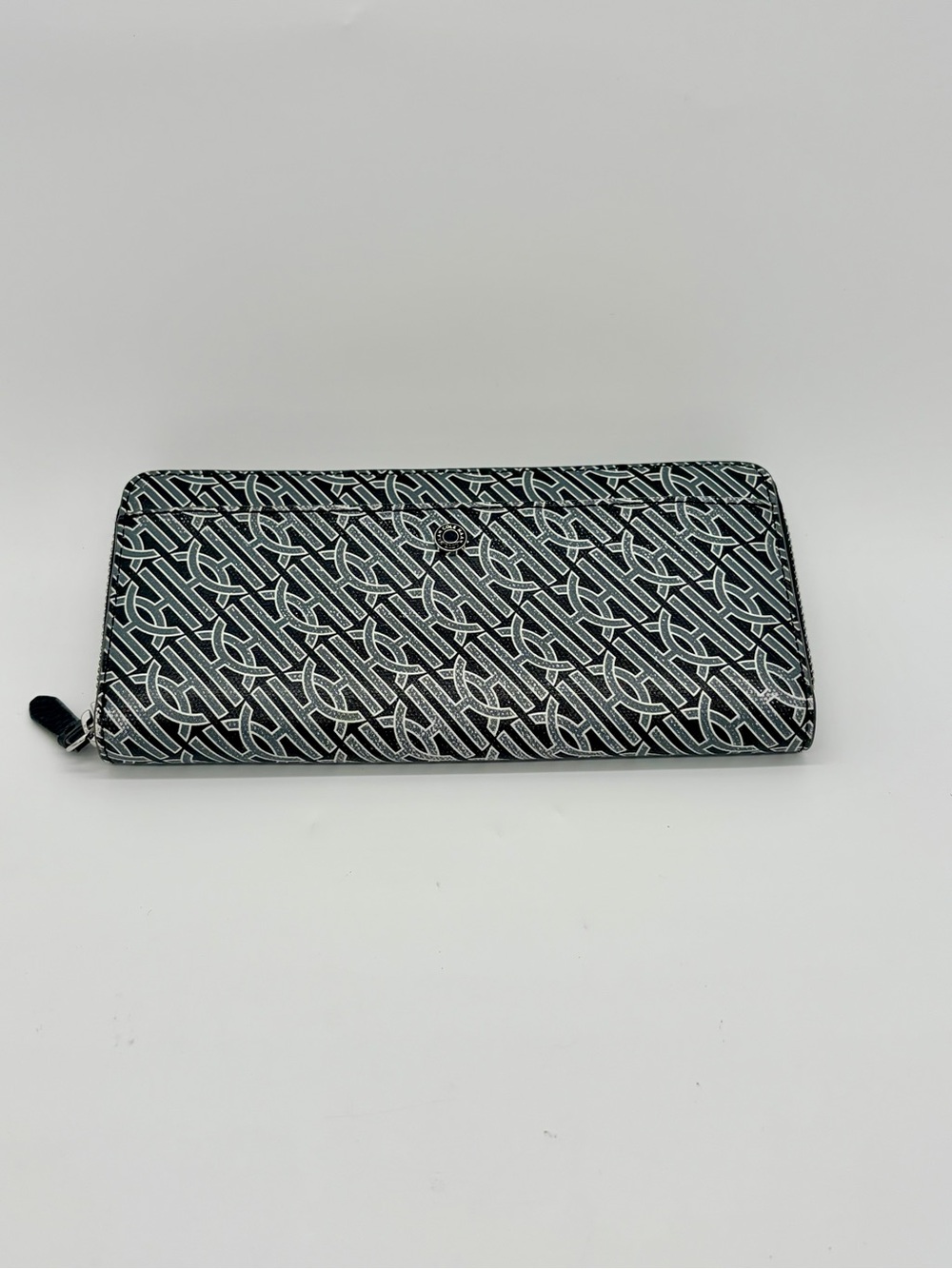 Cole Haan Black & Gray Monogram Zip Around Continental Wallet